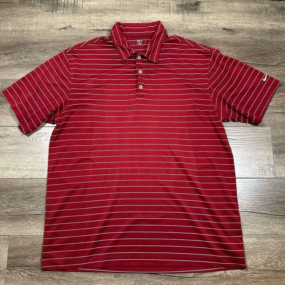 Nike Golf Men’s Size Large Golf Polo Shirt Red Striped Athletic Stretch Dri Fit